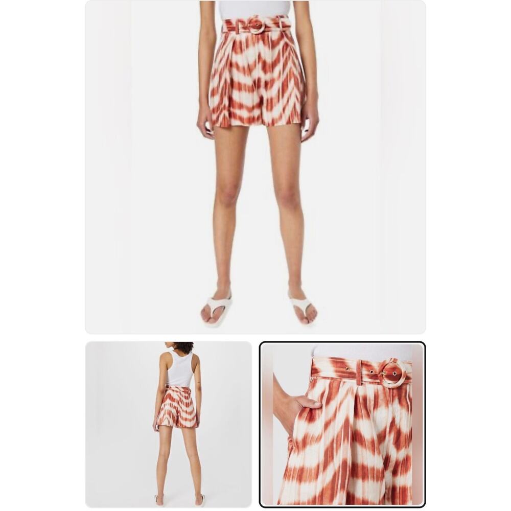 Banana Republic Rust Orange/ brown Beige Belted Linen Shorts Size 10